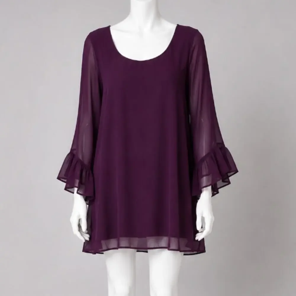Show Me Your Mumu Dark Plum Boomerang Chiffon Flutter Sleeve Mini Dress Small